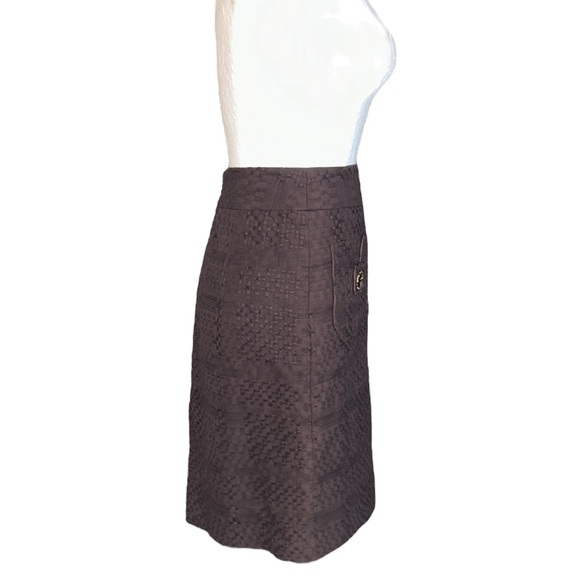 Milly of New York Brown Woven Textured Gold Button Detail Pencil Skirt - 8 - Picture 6 of 13